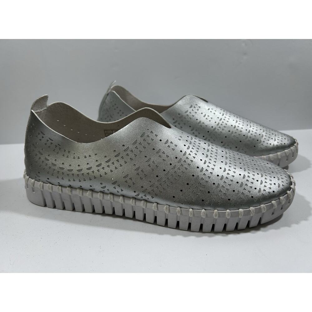 Ilse Jacobsen Tulip Slip on Shoe 3576 Metallic Silver Platinum Size 38 US 7.5-8